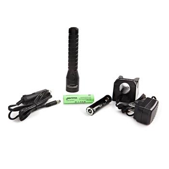 Nightstick 660XL Dual Switch Tactical Flashlight includes drop-in charger and AC/DC charge cords